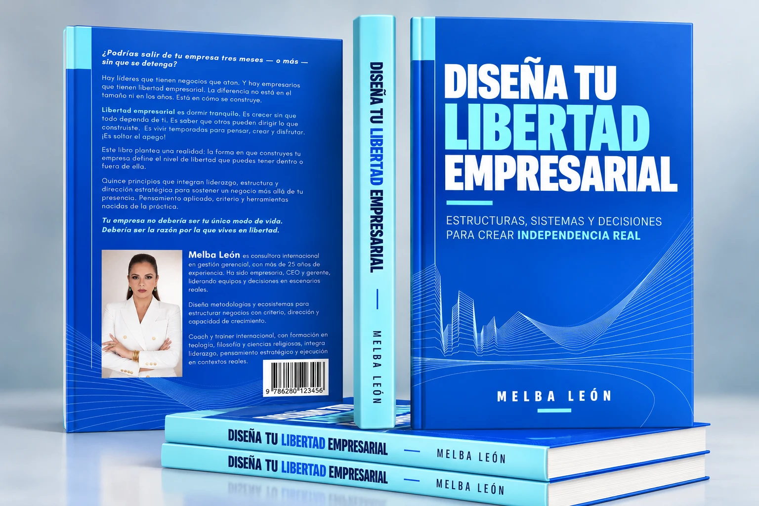 Libro Diseña tu libertad empresarial de Melba León, portada, lomo y contraportada